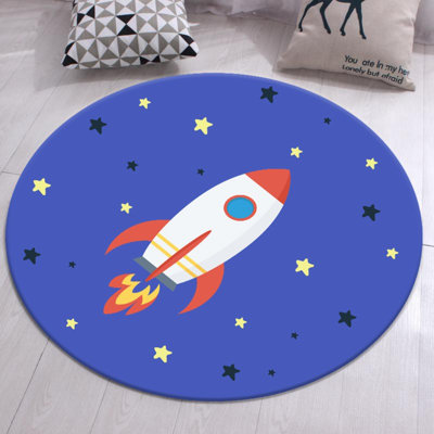 Tapis rond bleu / blanc en polyester fabriqué à la machine Nantwich