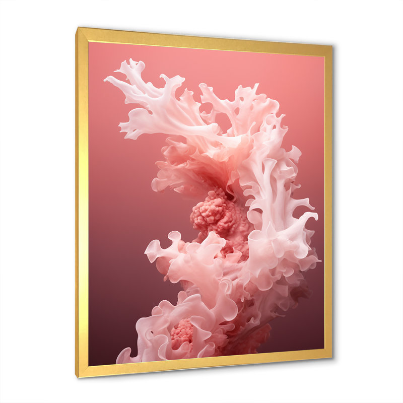 «Whispering Corals Ink Expression - Beach and Ocean Wall Art Living Room», Cadre doré simple, H 20 po x l 12 po x P 1 po