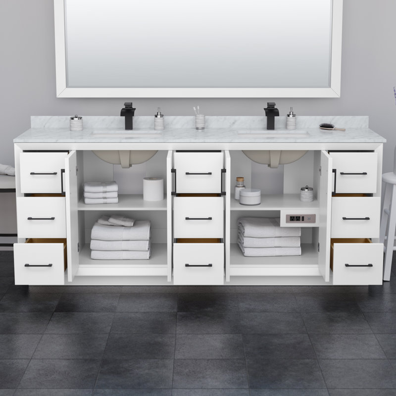 Strada 84'' W Double Vanity, Giotto Quartz, White, Giotto Quartz