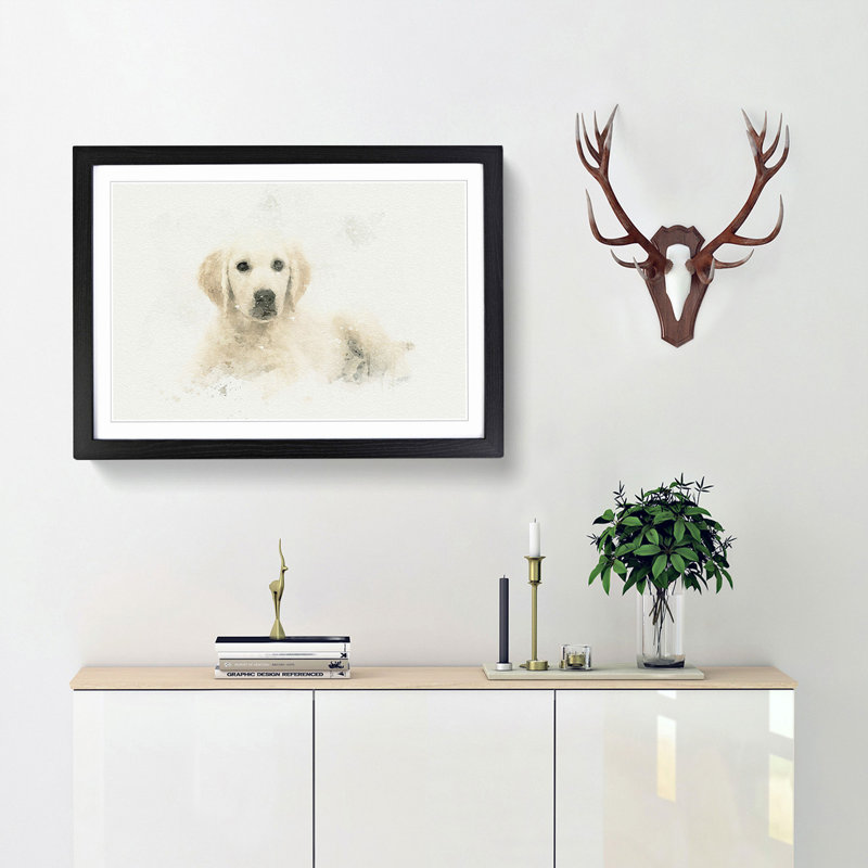 A Golden Retriever Puppy in Abstract - Picture Frame Graphic Art Print, 36cm H x 48cm W x 2cm D, Black Framed
