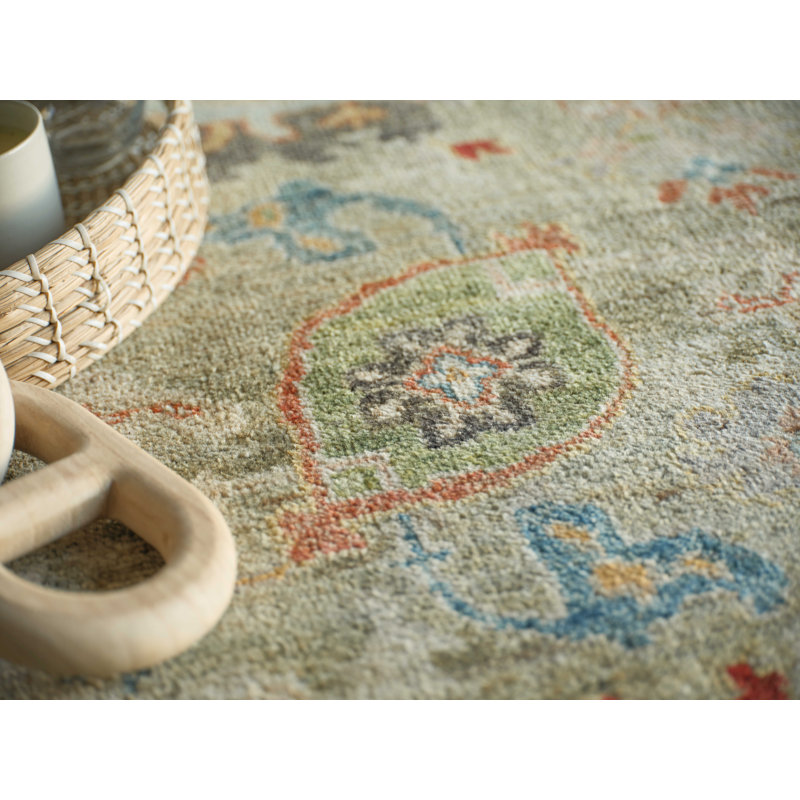 Oxford Hand-knotted Ghazni Wool, Light Green Area Rug, Rectangle 6' x 9'