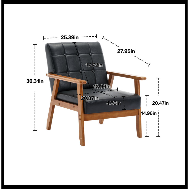 Accent Chairs Set of 2 with Side Table, Wood and Fabric Armchairs Side Chair, Black Faux Leather