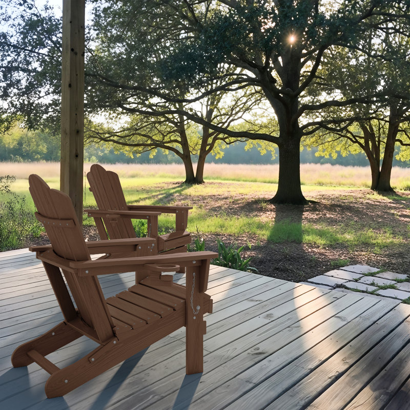 Ayanda HDPE Folding Adirondack Chair With Dual Cup Holder(Set Of 4), Brown