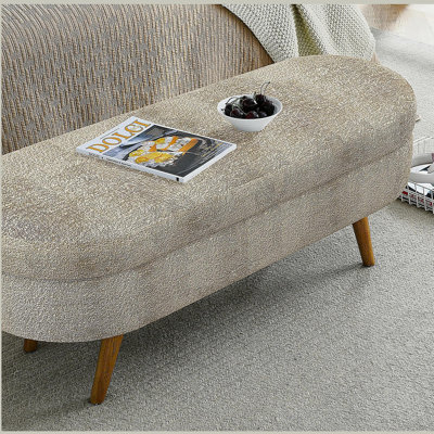 Banc de rangement repose-pieds ovale avec pieds en bois