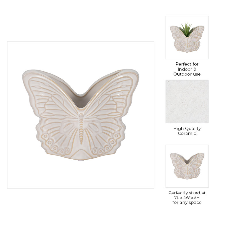 Sagebrook Home 7" Butterfly Planter, Ivory, 5" H x 7" W 4" D
