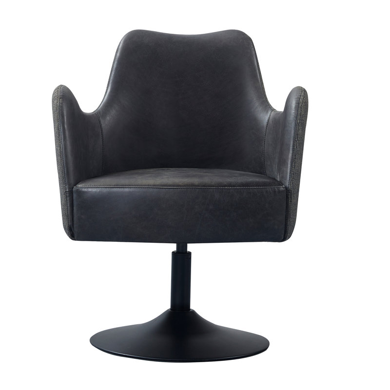 Fauteuil d'appoint pivotant en cuir véritable Loms, Noir
