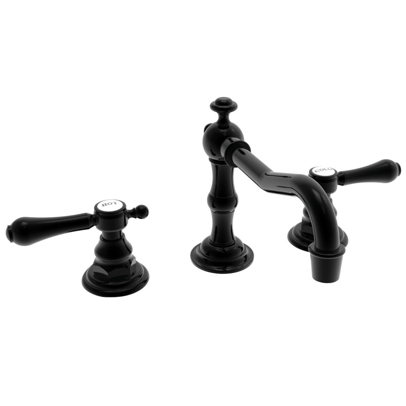 Chesterfield Widespread Bathroom Faucet with Drain Assembly, Gloss Black