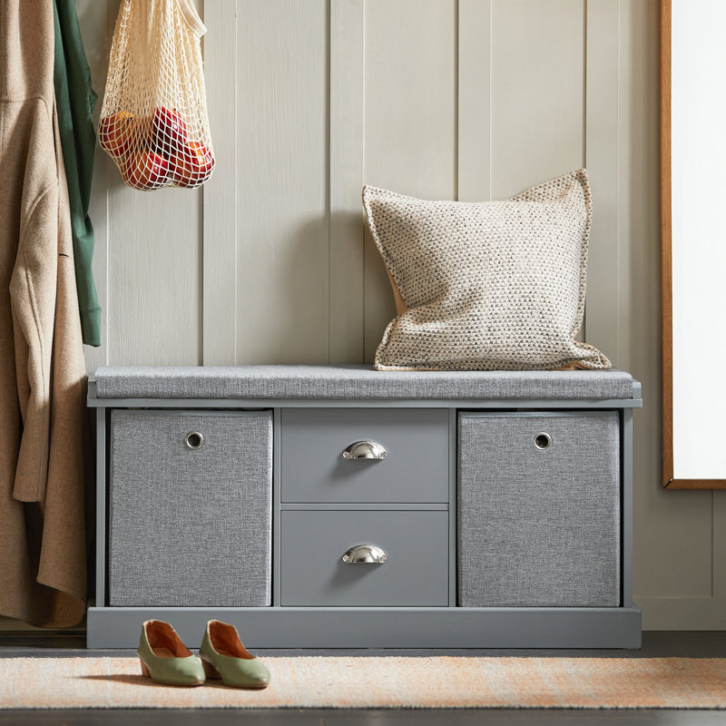 Raine Upholstered Storage Bench, Grey