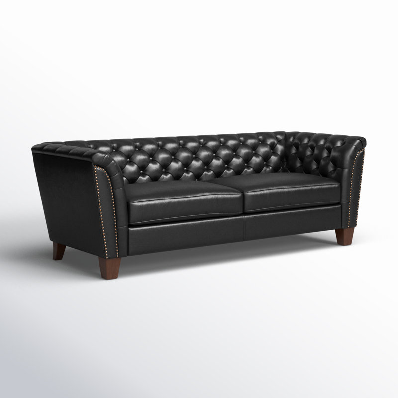 Canapé en cuir véritable 82,5 po Aprilette, Cuir véritable noir