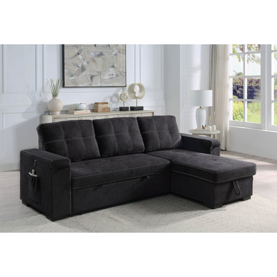 Canapé-lit modulaire réversible en tissu tissé noir de 95 po avec porte-gobelet de rangement Toby