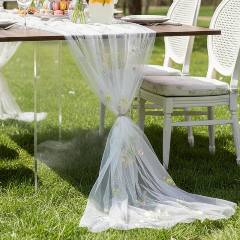 Chemin de table Wildflower Lace - Blanc - Tulle brodé