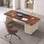 Bureau rectangulaire à 3 tiroirs en bois manufacturé brun noyer + cristal crème-690305339-690305343
