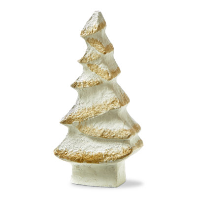 Peace On Earth Paper Mache Tree Decor Small White Cotton Christmas