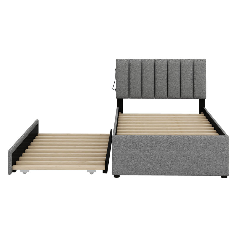 Lit plateforme tapissier simple Teddy, Gris