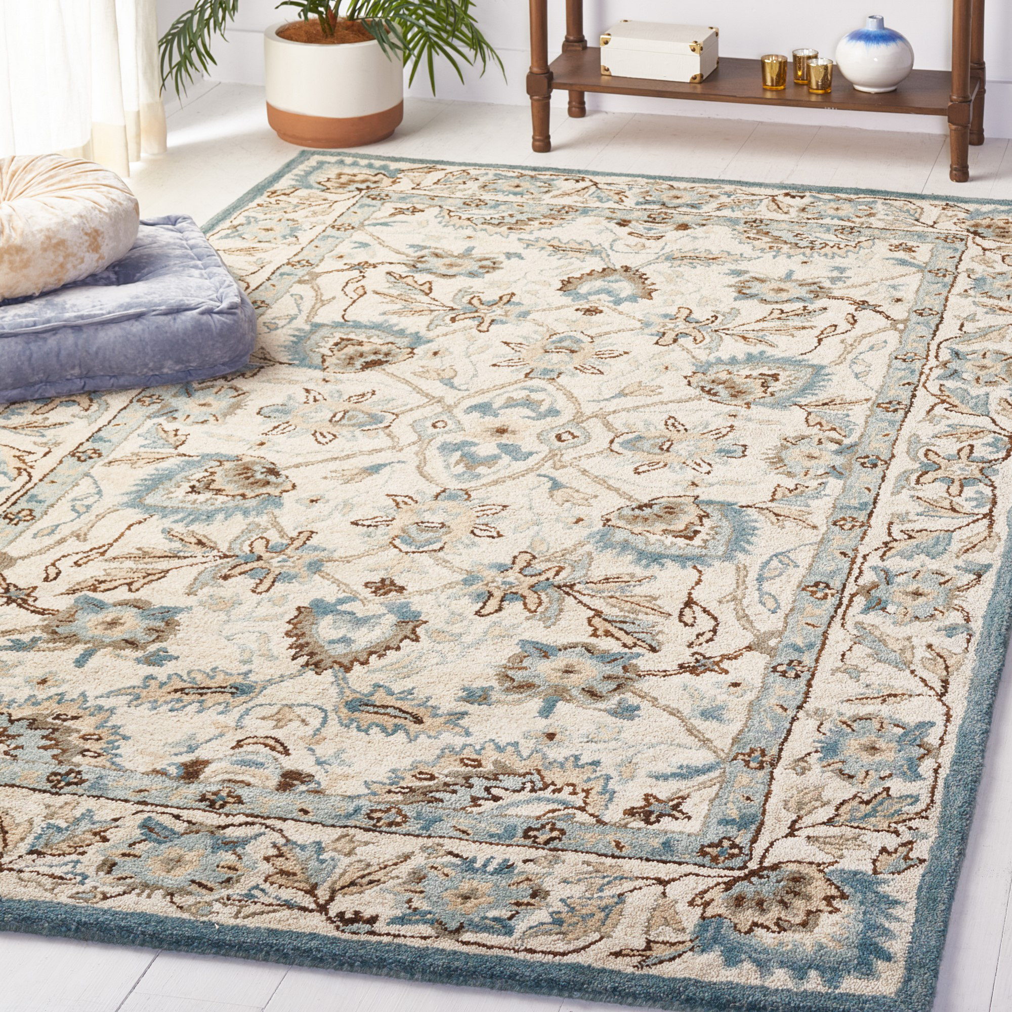 Swirls Pattern Peacock Design Area Rug Black/Blue – Handcraft Rugs