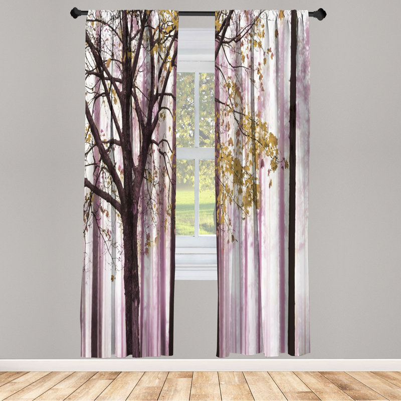 Microfiber Floral Semi-Sheer Rod Pocket Curtain Panels, 28" W x 84" L, Mustard/Pink