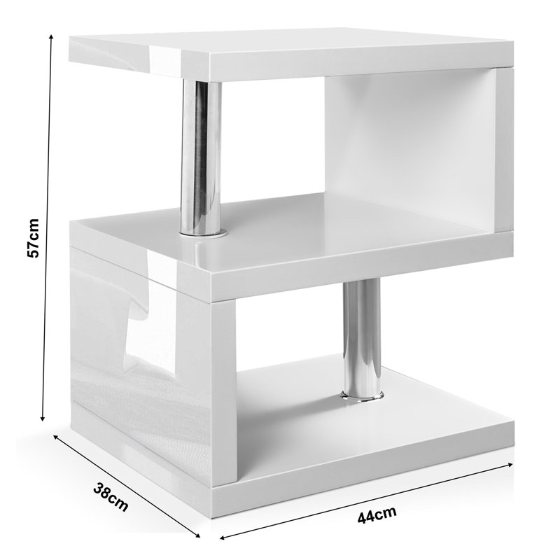 White Led Side Table Small Coffee Table For Living Room, High Gloss S Shape Sofa End Table With RGB Led Lights, 2 Tier Storage Shelves Ractangle Coffee Table For Home Office Furniture