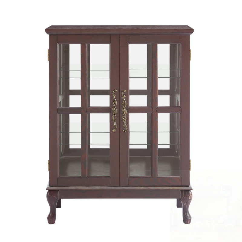 Armoire de rangement en verre avec pieds Cabriole et 2 tablettes réglables - Buffet à porte grillagée avec loquet magnétique