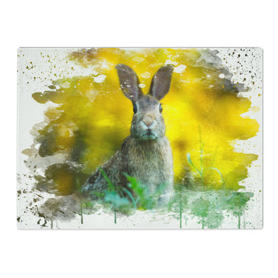Rabbit Hare In A Meadow  Glass Chopping Board
