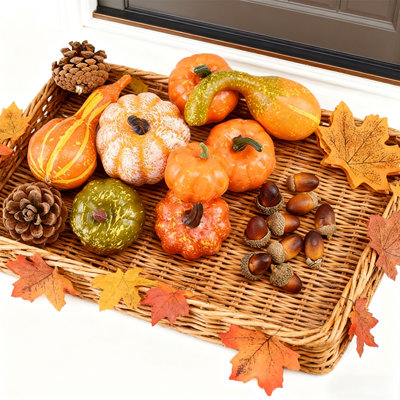 50 Pieces Fall Thanksgiving Miniature Pumpkin Gnome Set with Pumpkin, Pinecone, Maple Leaf, and Hazelnut Decorations, Home Holiday Table Decorations