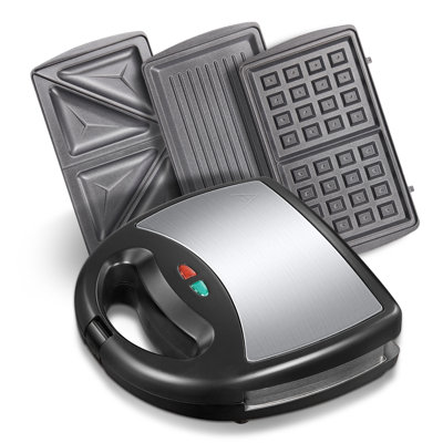 3-in-1 Sandwich & Waffle Maker: Electric Panini Press, Grill, and Toaster with Non-Stick Plates | Fast Heat & Easy Clean