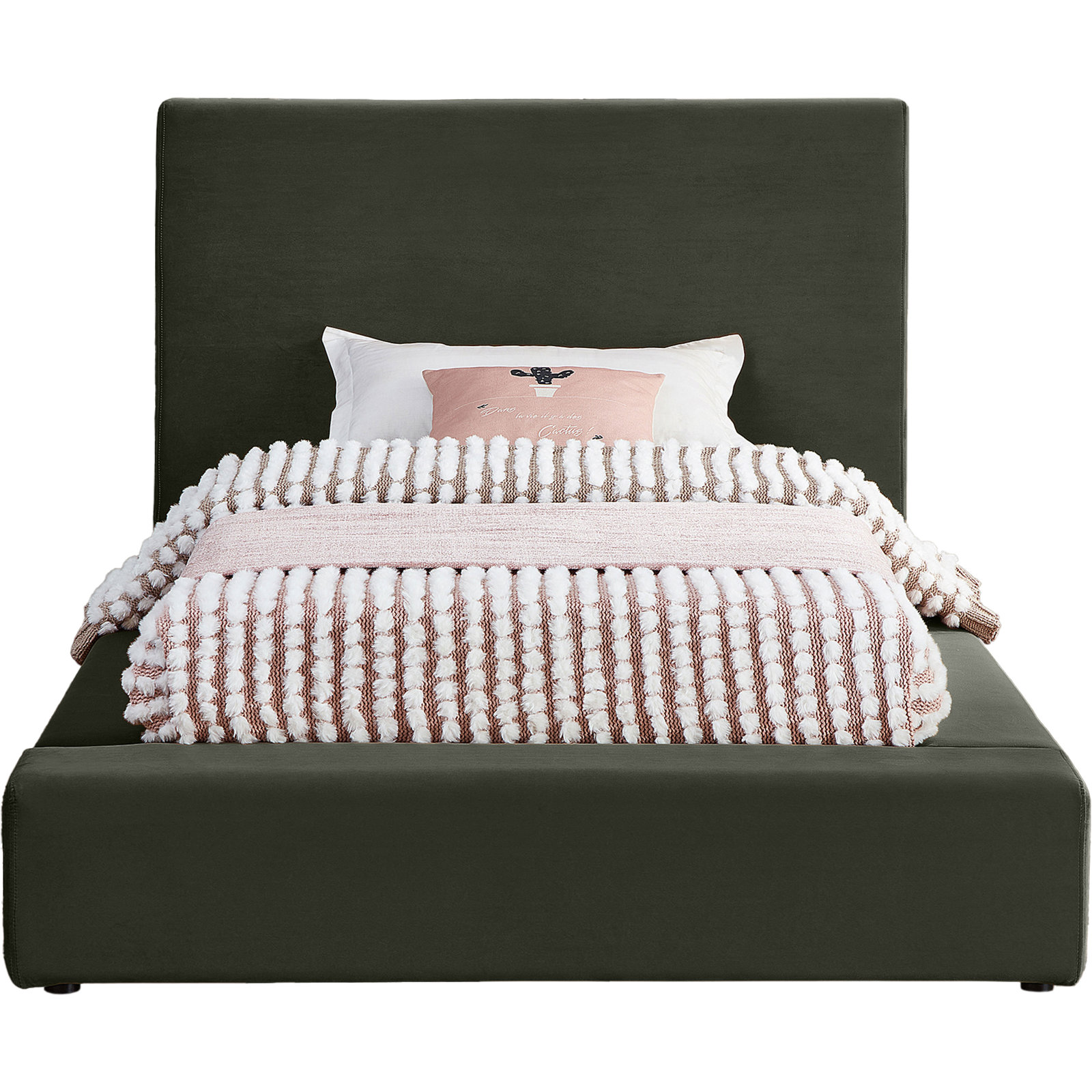 Ishia Velvet Upholstered Bed, Twin, Green Velvet
