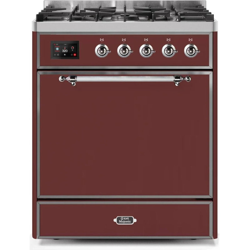 Majestic II 30" 4 cu.ft. Freestanding Dual Fuel with Convection Oven, Burgundy/Chrome, Natural Gas
