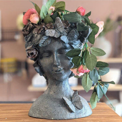 Elegant Gray Polyester Vase, 16.9 x 12.6 x 12.6 inches | 100% Durable Polyester | Perfect for Home Décor & Floral Arrangements, Stylish Centerpiece for Living Room or Office, Versatile Design