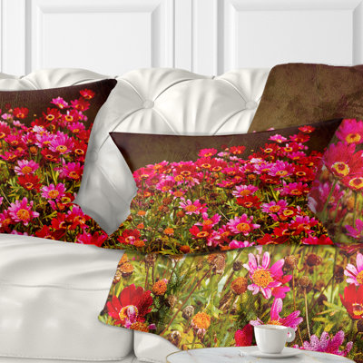 Petites photos de fleurs rouges au printemps - Coussin décoratif à imprimé floral