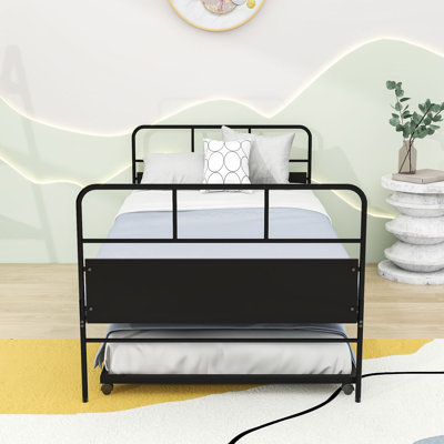 Twin Size Metal Platform Bed with Trundle