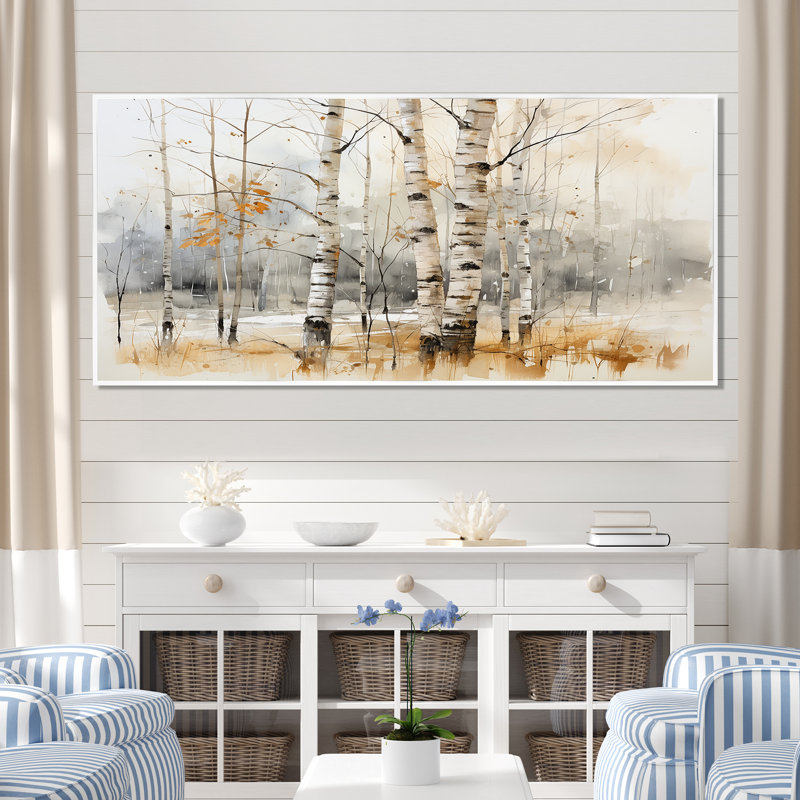 «Winter Birch Wood Forest I - Tree Birch», art mural, H 12 po x l 20 po x P 1 po, Cadre flottant blanc