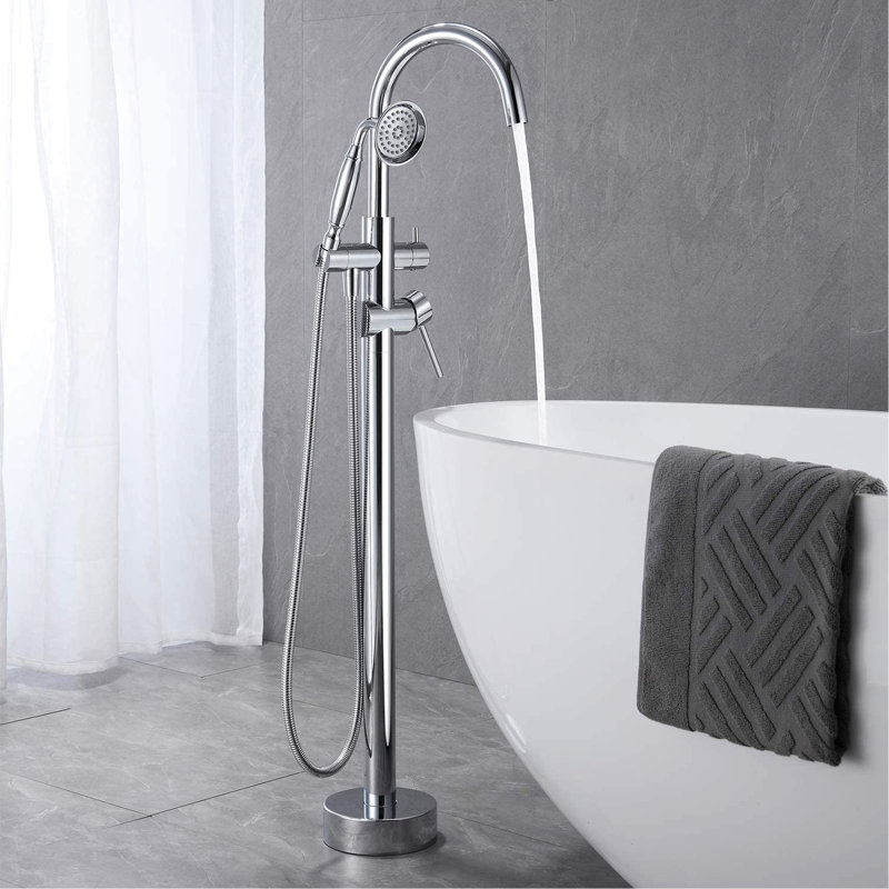 Robinet de baignoire autoportant avec douche à main - fixation au sol, bec à 360 degrés, poignée à levier unique pour un contrôle précis, matériau, baignoire relaxante
