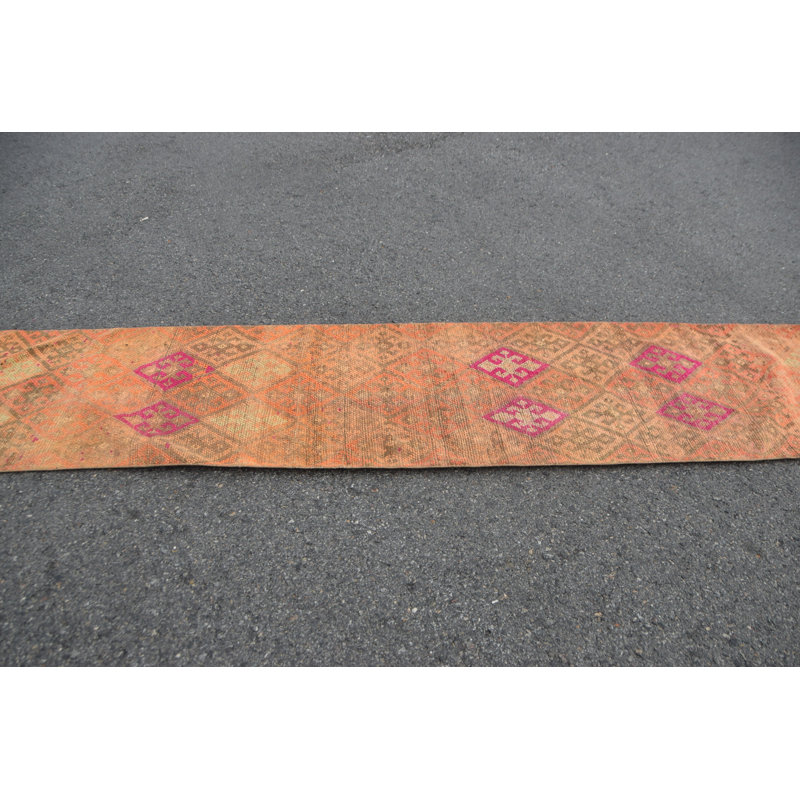Tapis de couloir vintage turc Herki orange vif pour la cuisine, le couloir et le salon
