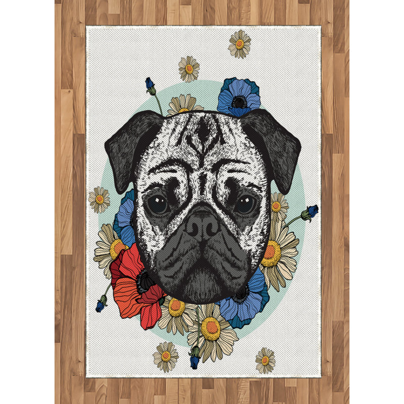 Pug High Density Long Fiber Poly Threads Decorative Area Rug Carpet, Rectangle 4' x 5'8"