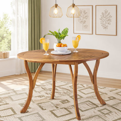 Outdoor Acacia Wood Round Dining Table with Curved Legs,for Backyard,Garden, Weather-Resistant