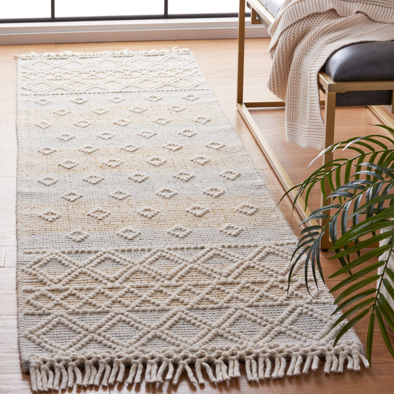 Abad Geometric Hand-Loomed Light Blue/Yellow Area Rug, Runner 2'3" x 8'