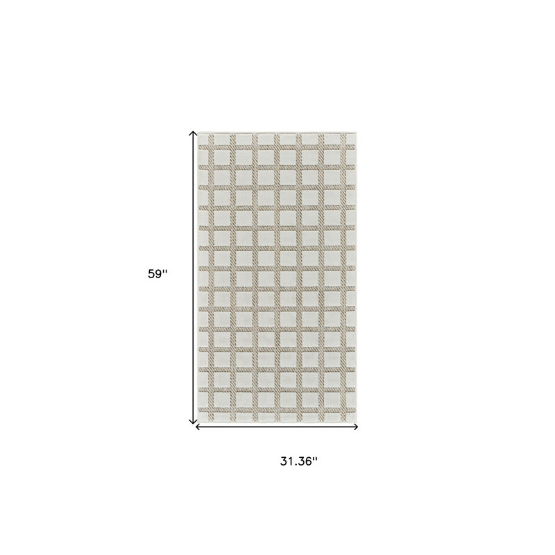 Tapis d'extérieur à motif géométrique crème et beige 3 pi x 5 pi