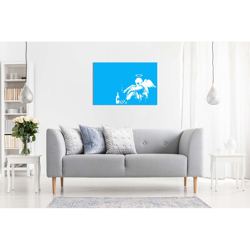 Banksy Fallen Angel Graffiti - Wrapped Canvas Print, Blue, 41cm H x 61cm W