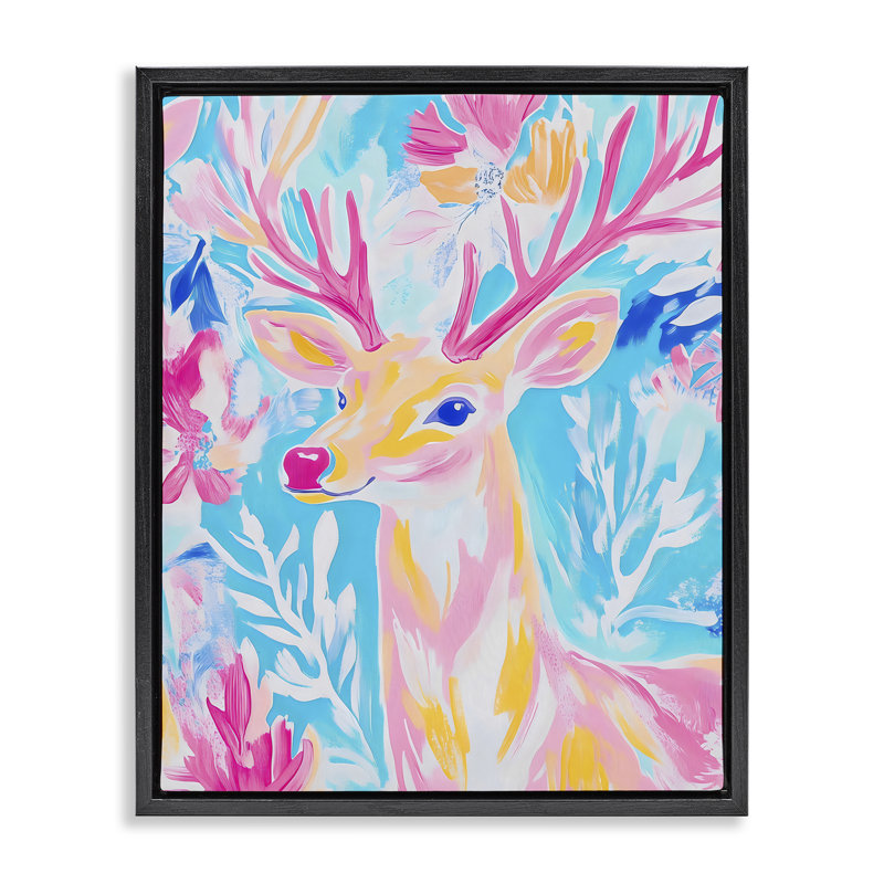 Cadre flottant Bright Pastel Deer, design par Arlington Prints, Cadre flottant noir de jais, H 21 po x l 17 po