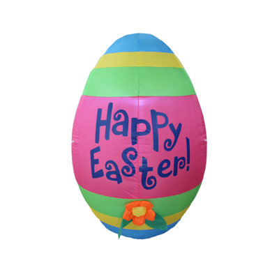 4 Foot Tall Happy Easter Lighted Inflatable Giant Colorful Easter Egg with Flower Indoor / Outdoor Blow Up Yard Decoration