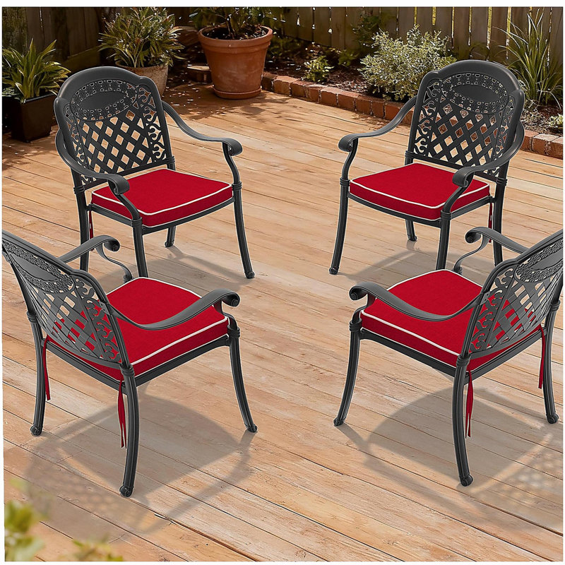 Cast Aluminum Patio Dining Chair 4PCS With Black Frame and Red Cushions (same sku: W1710P166054)