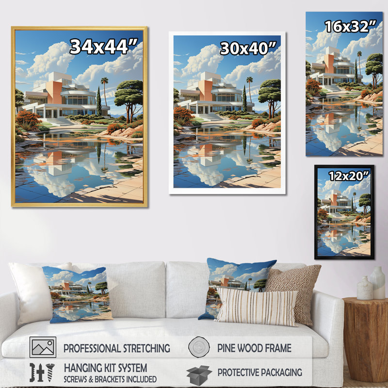 "Country clubs sunrise architecture" sur toile, Cadre simple noir, H 32 po x l 16 po x P 1 po