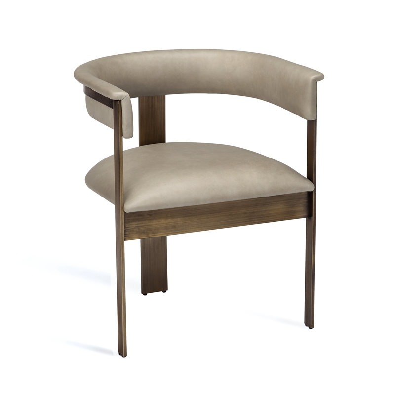 Darcy Upholstered Arm Chair, Genuine Leather Fawn Taupe, Antique Bronze