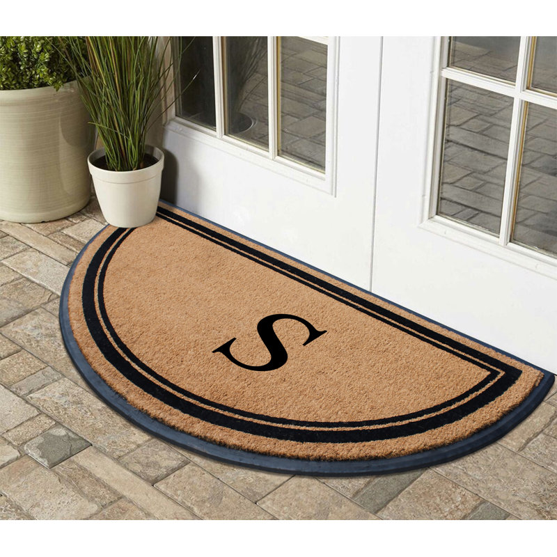 Jalacia Natural Coir & Rubber Half Round Monogrammed 36" x 72"  Non-Slip Outdoor Doormat, S