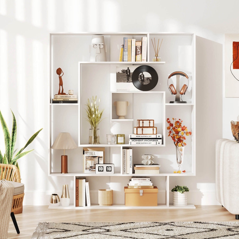 7-tier Bookshelf Geometric Bookcase With 2 Anti-tipping Kits White