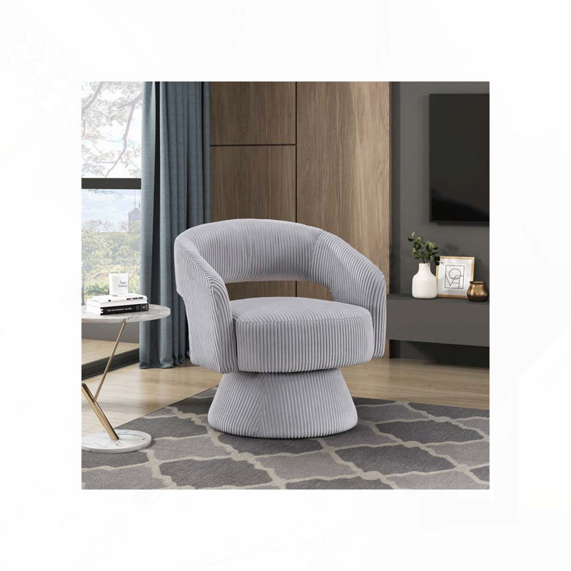 Yanitzia 27" Modern & Contemporary Swivel Chair with Corduroy Fabric Upholstery, 360-Degree Swivel, Foam over Pocket Coils