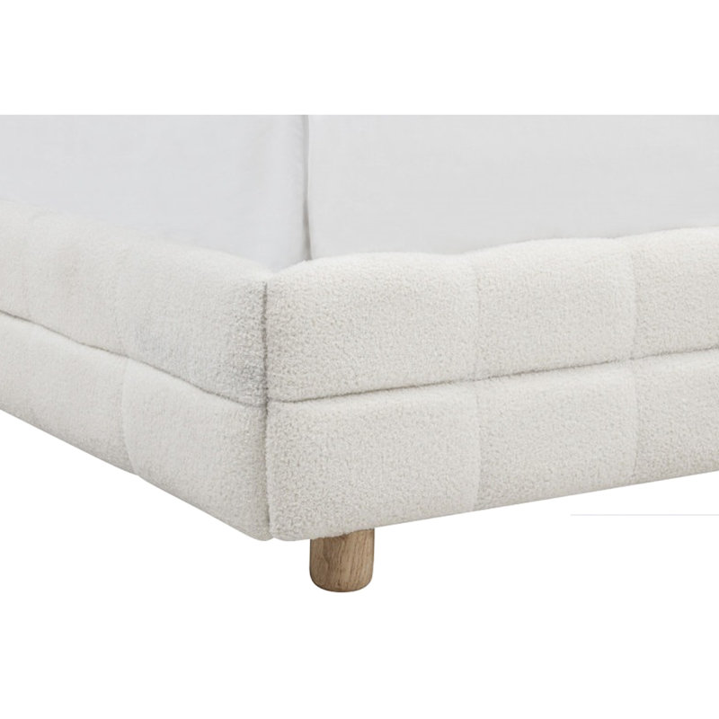 Contemporary White Queen Platform Bed With Fleece Upholstered Low Profile Frame And Grid - Headboard, Made Of Engineered Hardwood, Assembly Required Slat Modern Style For Bedroom, Plywood,