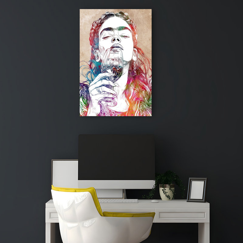 «Sensual Wine Moment», art mural moderne abstrait, 18" H x 12" W