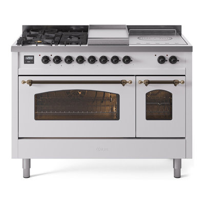 Cuisinière à double combustible de 48 po avec 5 brûleurs scellés, plaque chauffante et porte française ILVE Nostalgie II Series
