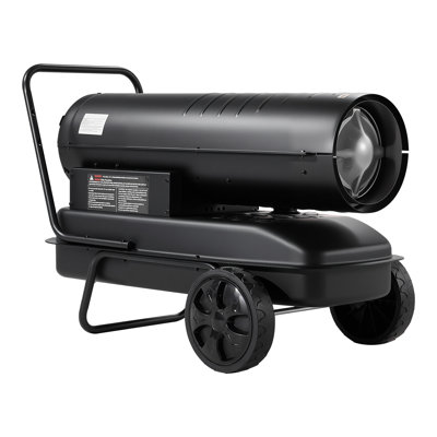 Chauffage à air pulsé au kérosène, 125 000 BTU, type torpille diesel, idéal pour les garages, entrepôts, ateliers, chantiers et zones de construction. Modèle portatif avec roulettes et thermostat réglable. Fabriqué en acier au carbone durable, noir.